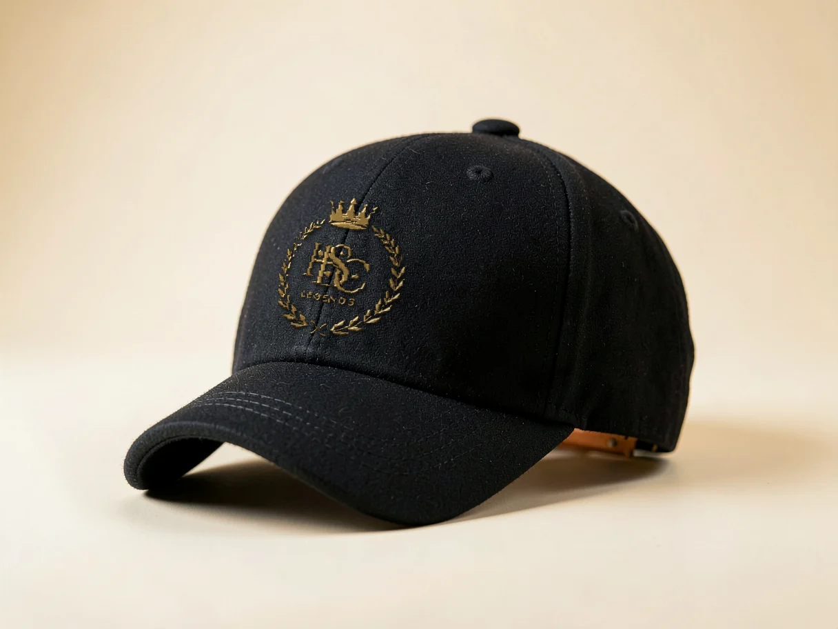 Black structured Legends cap with a gold embroidered crest